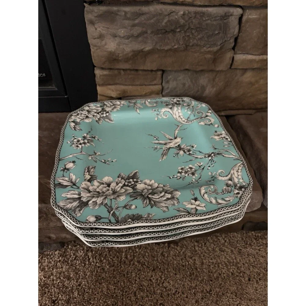 222 fifth adelaide turquoise  10 1/2 In Dinner Plate Set Of 4 Square